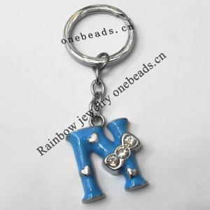 Zinc Alloy with Crystal and enamel pewter keyring, Letters with heart 4.5inch approx 33mm ring, Sold by Bag