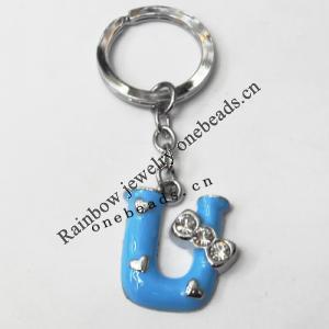 Zinc Alloy with Crystal and enamel pewter keyring, Letters with heart 4.5inch approx 33mm ring, Sold by Bag