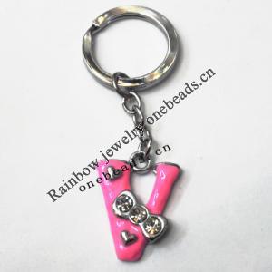 Zinc Alloy with Crystal and enamel pewter keyring, Letters with heart 4.5inch approx 33mm ring, Sold by Bag