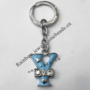 Zinc Alloy with Crystal and enamel pewter keyring, Letters with heart 4.5inch approx 33mm ring, Sold by Bag