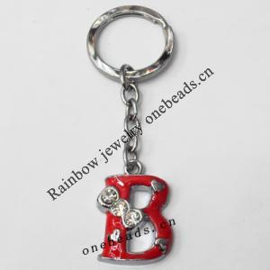 Zinc Alloy with Crystal and enamel pewter keyring, Letters with heart 4.5inch approx 33mm ring, Sold by Bag