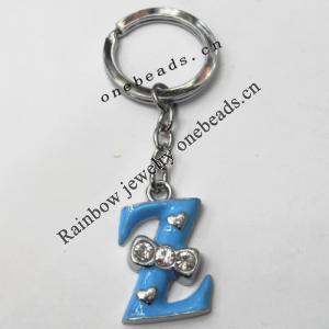 Zinc Alloy with Crystal and enamel pewter keyring, Letters with heart 4.5inch approx 33mm ring, Sold by Bag