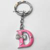 Zinc Alloy with Crystal and enamel pewter keyring, Letters with heart 4.5inch approx 33mm ring, Sold by Bag