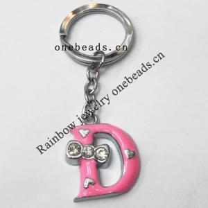 Zinc Alloy with Crystal and enamel pewter keyring, Letters with heart 4.5inch approx 33mm ring, Sold by Bag