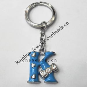 Zinc Alloy with Crystal and enamel pewter keyring, Letters with heart 4.5inch approx 33mm ring, Sold by Bag