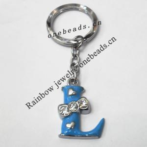 Zinc Alloy with Crystal and enamel pewter keyring, Letters with heart 4.5inch approx 33mm ring, Sold by Bag