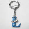 Zinc Alloy with Crystal and enamel pewter keyring, Letters with heart 4.5inch approx 33mm ring, Sold by Bag