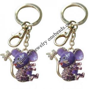 Zinc Alloy with Crystal and enamel pewter keyring, 80mm approx 30mm ring, Sold by Bag