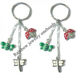 Zinc Alloy with Crystal and enamel pewter keyring, 80mm approx 30mm ring, Sold by Bag