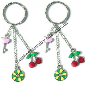 Zinc Alloy with Crystal and enamel pewter keyring, 80mm approx 30mm ring, Sold by Bag