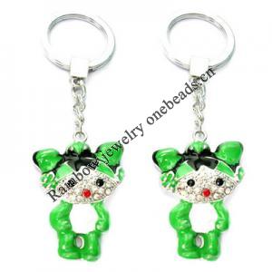 Zinc Alloy with Crystal and enamel pewter keyring, 80mm approx 30mm ring, Sold by Bag