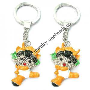 Zinc Alloy with Crystal and enamel pewter keyring, 80mm approx 30mm ring, Sold by Bag