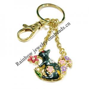 Zinc Alloy with Crystal and enamel pewter keyring, 80mm approx 30mm ring, Sold by Bag