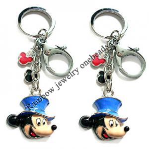 Zinc Alloy with Crystal and enamel pewter keyring, 80mm approx 30mm ring, Sold by Bag