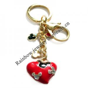 Zinc Alloy with Crystal and enamel pewter keyring, 80mm approx 30mm ring, Sold by Bag