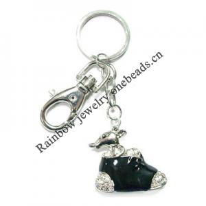 Zinc Alloy with Crystal and enamel pewter keyring, 80mm approx 30mm ring, Sold by Bag