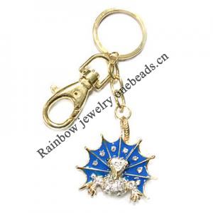 Zinc Alloy with Crystal and enamel pewter keyring, 80mm approx 30mm ring, Sold by Bag