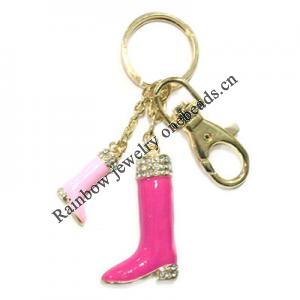 Zinc Alloy with Crystal and enamel pewter keyring, 80mm approx 30mm ring, Sold by Bag