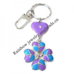 Zinc Alloy with Crystal and enamel pewter keyring, 85mm approx 22mm ring, Sold by Bag