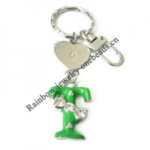 Zinc Alloy with Crystal and enamel pewter keyring, 85mm approx 22mm ring, Sold by Bag