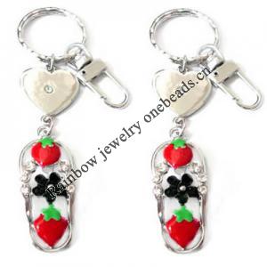 Zinc Alloy with Crystal and enamel pewter keyring, 85mm approx 22mm ring, Sold by Bag