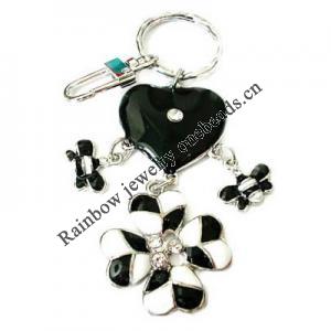 Zinc Alloy with Crystal and enamel pewter keyring, 85mm approx 22mm ring, Sold by Bag