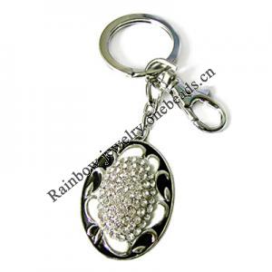 Zinc Alloy with Crystal and enamel pewter keyring, 80mm approx 30mm ring, Sold by Bag