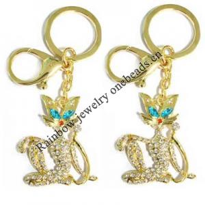 Zinc Alloy with Crystal keyring, 80mm approx 30mm ring, Sold by Bag