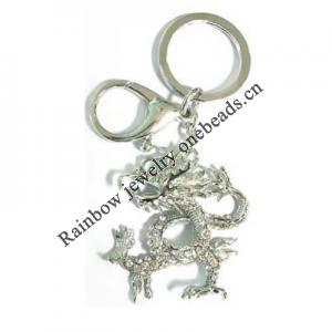 Zinc Alloy with Crystal keyring, 80mm approx 30mm ring, Sold by Bag