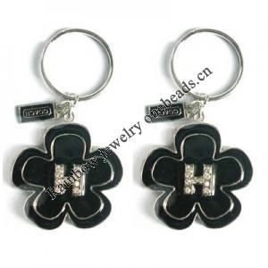 Zinc Alloy with Crystal and enamel pewter keyring, 80mm approx 30mm ring, Sold by Bag