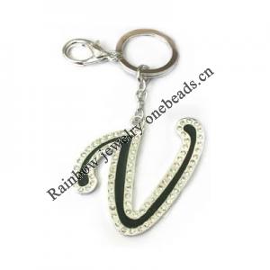 Zinc Alloy with Crystal and enamel pewter keyring, 80mm approx 30mm ring, Sold by Bag