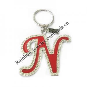 Zinc Alloy with Crystal and enamel pewter keyring, 80mm approx 30mm ring, Sold by Bag