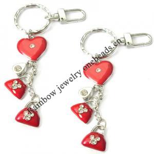 Zinc Alloy with Crystal and enamel pewter keyring, 85mm approx 22mm ring, Sold by Bag