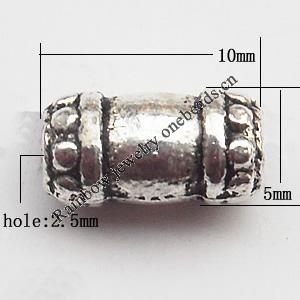 Tube Zinc Alloy Jewelry Findings Lead-free 5x10mm hole=2.5mm Sold per pkg of 1000