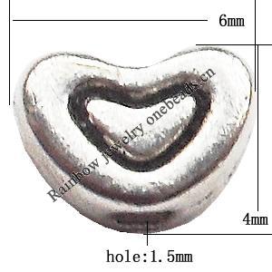 Heart Zinc Alloy Jewelry Findings Lead-free 6x4x3mm hole=1.5mm Sold per pkg of 3000
