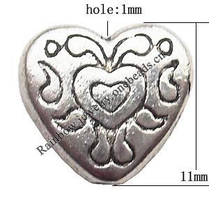 Heart Zinc Alloy Jewelry Findings Lead-free 11mm hole=1mm Sold per pkg of 800