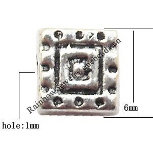 Square Zinc Alloy Jewelry Findings Lead-free 6mm hole=1mm Sold per pkg of 1500