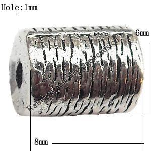 Tibetan Tube Lead-Free Zinc Alloy Jewelry Findings 8x6mm hole=1mm Sold per pkg of 800