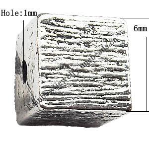 Tibetan Cube Lead-Free Zinc Alloy Jewelry Findings 6x6x6mm hole=1mm Sold per pkg of 1000