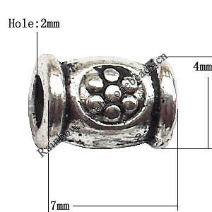 Tibetan Tube Lead-Free Zinc Alloy Jewelry Findings 7x4mm hole=2mm Sold per pkg of 2000