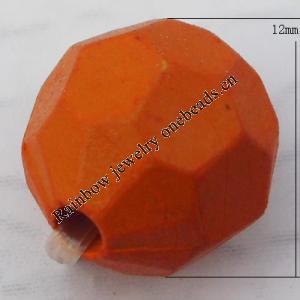 Imitate Wood Acrylic Beads, Faceted Round 12mm Hole:2mm, Sold by Bag