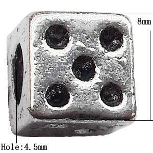 Tibetan Cube Lead-Free Zinc Alloy Jewelry Findings 8x8x8mm hole=4.5mm Sold per pkg of 400