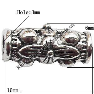 Tibetan Tube Lead-Free Zinc Alloy Jewelry Findings 16x6mm hole=3mm Sold per pkg of 300