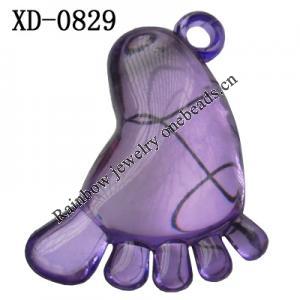 Feet Acrylic Pendant/Drop 41x32mm Hole:3mm Sold by Bag