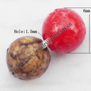Imitate Gemstone Acrylic Beads, Round 6mm Hole:1.5mm, Sold by Bag