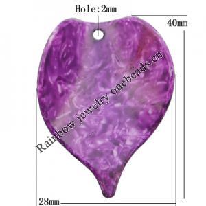 Imitate Gemstone Acrylic Beads, Leaf 28x40mm Hole:2mm, Sold by Bag