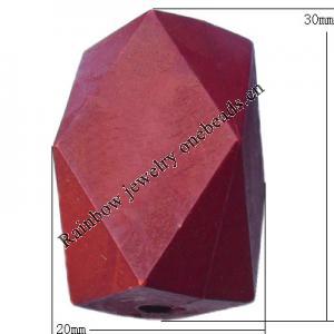 Imitate Wood Acrylic Beads, Polyhedron 30x20mm Hole:4.5mm, Sold by Bag