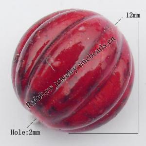 Imitate Gemstone Acrylic Beads, Fluted Round 12mm Hole:2mm, Sold by Bag