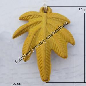 Imitate Wood Acrylic Beads, Leaf 24x30mm Hole:1.5mm, Sold by Bag