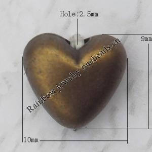   Antique Copper Acrylic Beads Heart 10x9mm Hole:2.5mm, Sold by Bag